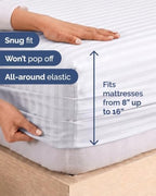 Queen 6 Piece Bed Sheet Set - Breathable & Cooling Sheets - Striped White - Image 3