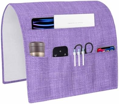 Sofa Armrest Organizer Bedside Caddy, Lavender Burlap Texture Non Slip Couch Remote Control Holder for Recliner, Farmhouse Vintage Lavender Armchair Caddy with Pocket for Magazine, Phone, 19.7"x35" by Unknown