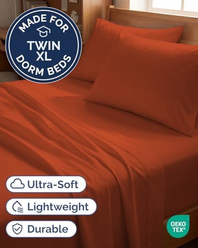 Twin XL 4 Piece Sheet Set - College Dorm Room Essentials - Terracotta - Image 2