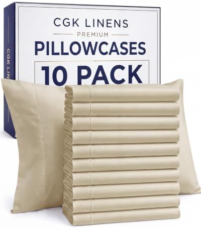 Standard Pillow Cases - 10 Pack Soft Pillowcase Covers - 20" x 26" (Cream) by CGKUnlimited