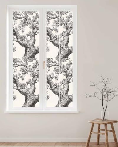 Window Privacy Film Frosted, Vintage Botanical Reusable Static Cling Window Tints, Antique Foliage Tree Rustic Heat Control Windows Films for Offices, Balcony, 29.5 x 118 Inches - Image 2