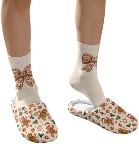 Jeiento Winter Fuzzy Slipper and Crew Socks Warm Winter Shoes Lightweight Soft Cushion House Slipper Bedroom Shoes - Image 4