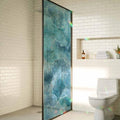 Turquoise Coastal Window Privacy Film Rainbow Static Cling Stain Glass Window Film for Glass Door, Decorative Heat Blocking Sunroof Decal Sticker for Car 29.5"x118" Modern Abstract Beach Waves Ocean by AMZRicher
