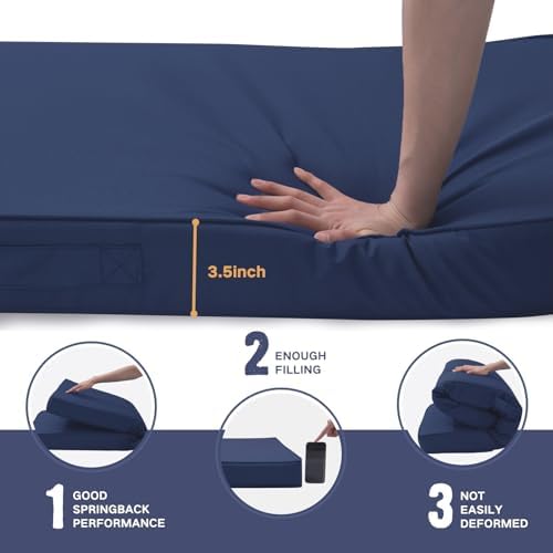 Outdoor Bench Cushion 48x18 Inch Waterproof with Memory Foam,Patio Bench Cushions for Outdoor/Indoor Furniture Porch Swing Cushion with Handle and Adjustable Strap,Navy Bule - Image 4