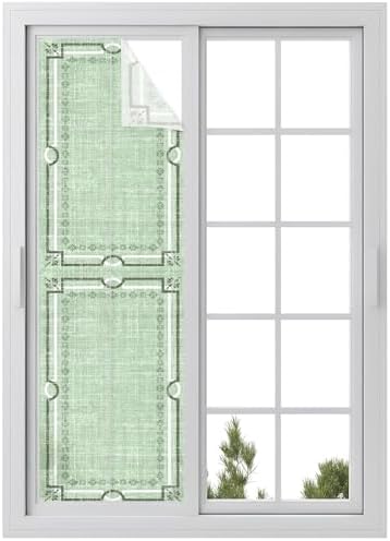Window Privacy Film Frosted, Sage Green Botanical Reusable Static Cling Window Tints, Vintage Florals Geometric Minimalist Heat Control Windows Films for Offices, Balcony, 29.5 x 118 Inches by Unknown