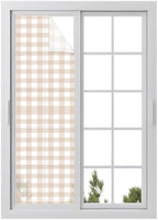Window Privacy Film Frosted, Farmhouse Plaid Reusable Static Cling Window Tints, Cream Classic Buffalo Check Rustic Heat Control Windows Films for Offices, Balcony, 29.5 x 118 Inches by Unknown