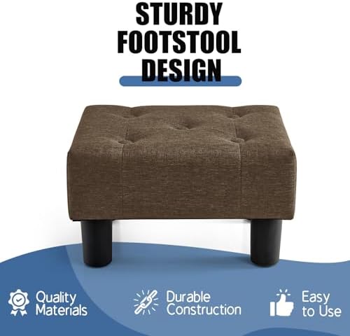 BRIAN & DANY Small Foot Stool, Linen Foot Stools with Legs, Stable Small Footstool for Living Room, Dark Brown - Image 4