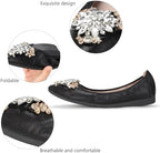 KUNWFNIX Women Ballet Flats Rhinestone Wedding Ballerina Shoes Foldable Sparkly Comfort Slip on Flat Shoes - Image 3