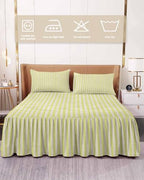 Yellow Striped Bed Skirts for Cal King Bed 18 Inches Drop, Wrap Around Bedskirt Dust Ruffle Pleated Bedspread Modern Simple Farmhouse Beige Vintage Fitted Sheet with 2 Decorative Pillowcase 36"x20" - Image 2