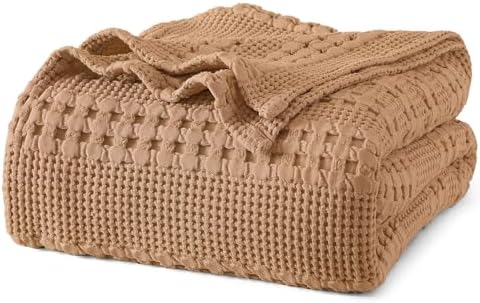 PHF Lightweight 100% Cotton Waffle Blanket for Bed, King, Clay by PHF