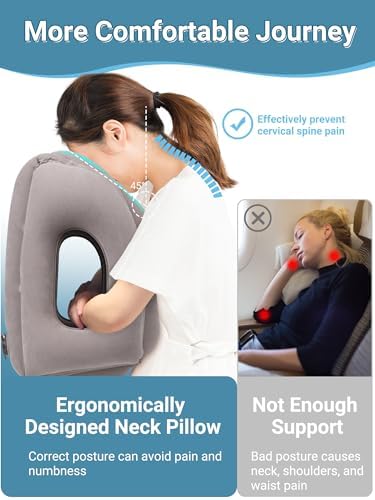 Maliton Inflatable Travel Pillow for Airplane Comfortable Sleeping, (Grey) - Image 3