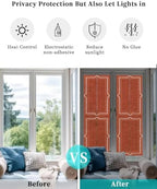 Window Privacy Film Frosted, Brick Red Botanical Reusable Static Cling Window Tints, Vintage Florals Geometric Minimalist Heat Control Windows Films for Offices, Balcony, 29.5 x 118 Inches - Image 6