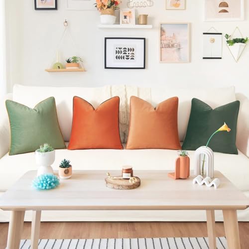 MONDAY MOOSE Decorative Throw Pillow Covers Cushion Cases, Set of 4 Soft Velvet Modern Double-Sided Designs, Mix and Match for Home Decor, Pillow Inserts Not Included (18x18 inch, Coral/Sage) - Image 2
