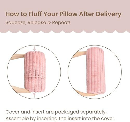 AELS Faux Fur Striped Cylinder Pillows Set of 2, 8" x 24" Decorative Modern Bolster Pillows with Removable Washable Cover & Insert, Body Pillow for Couch Bed, Living Room Bedroom Nursery Decor, Pink - Image 4