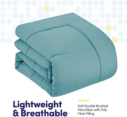 Sweet Home Collection 5 Piece Comforter Set Bag Solid Color All Season Soft Down Alternative Blanket & Luxurious Microfiber Bed Sheets, Misty Blue, Twin - Image 6
