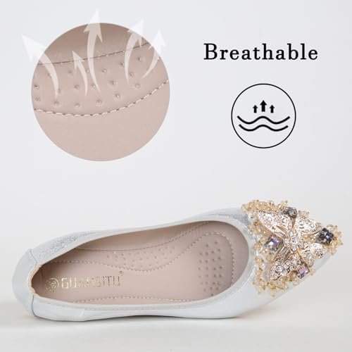 VYKF Womens Ballet Flats Foldable Rhinestone Pointed Toe Wedding Shoes Comfortable Slip on Flat Shoe - Image 4