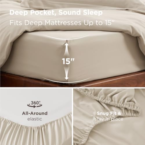 Bedsure King Duvet Cover with Fitted Sheet, Double Brushed Bedding, Beige - Image 2