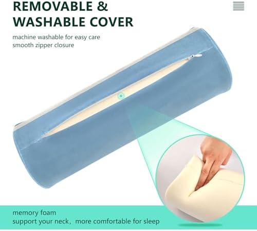 Bolster Pillow for Bed Small Neck Roll Pillow Round Pillows for Couch Cylinder Pillows Decorative Bolster Cover with Zipper Light Blue Stripe - Image 4
