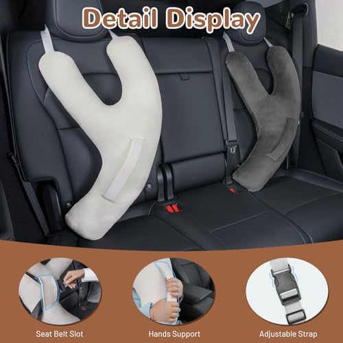 Car Travel Pillow for Kids and Adults, Y-Shaped Plush Neck Support for Sleeping, Comfortable Travel Headrest Cushion for Car, Airplane, Long Trips, Office Naps (Gray) - Image 4