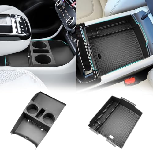 SHAOHAO 2Pcs for 2025 2026 Hyundai Tucson Center Console Organizer & Lower Organizer for 2025 2026 Hyundai Tucson Accessories (Limited/Hybrid) Double Space Storage Box Tray (ONLY for Electronic Shift) by SHAOHAO