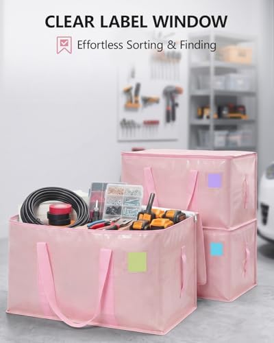 Heavy Duty Moving Bags Extra Large, Premium Storage Bags with Durable Zippers, Reinforced Handles, Moving Supplies for Clothes, Bedding, College Dorm Essentials, 8 Pack Pink - Image 4