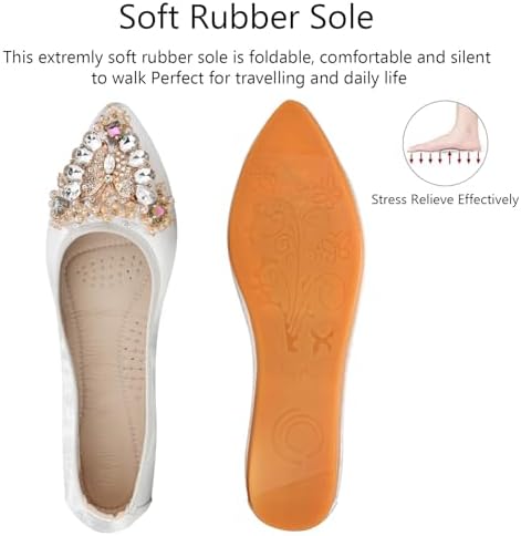 KUNWFNIX Women Ballet Flats Rhinestone Wedding Ballerina Shoes Foldable Sparkly Comfort Slip on Flat Shoes - Image 4