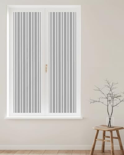Window Privacy Film Frosted, Grey Striped Reusable Static Cling Window Tints, Modern Farmhouse Vertical Stripes Heat Control Windows Films for Offices, Balcony, 29.5 x 118 Inches - Image 2