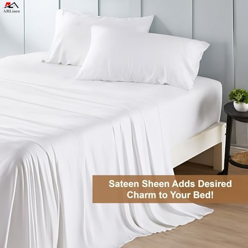 ARlinen Full Sheet Set, 4 Piece Egyptian Cotton, 10-Inch Deep, White - Image 7
