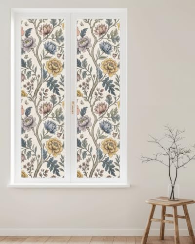 Window Privacy Film Frosted, Vintage Garden Flower Reusable Static Cling Window Tints, Rustic Floral Leaf Pastoral Plants Heat Control Windows Films for Offices, Balcony, 29.5 x 118 Inches - Image 2