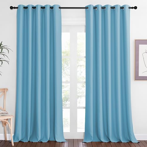 NICETOWN Blackout Curtains 84 Inch Length, Thermal Insulated Curtains for Bedroom Grommet Energy Saving Room Darkening Drapes for Living Room Window, 1 Panel, Teal Blue, 66" W x 102" L by NICETOWN