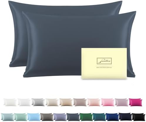 Suatien Mulberry Silk Pillow Cases 2 Pack King Size, Space Grey by Suatien
