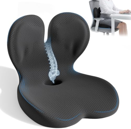 Memory Foam Seat Cushion,Orthopedic Ergonomic Seat Cushions for Tailbone,Sciatica, and Back Pressure Relief,L-Shaped Design & Adjustable Strap,Lumbar Support Pillow for Office,Car,Desk Chair by ECONVCE