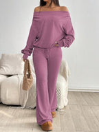 Nimsruc Off The Shoulder 2 Piece Sets For Women Fall Matching Lounge Set - Image 2