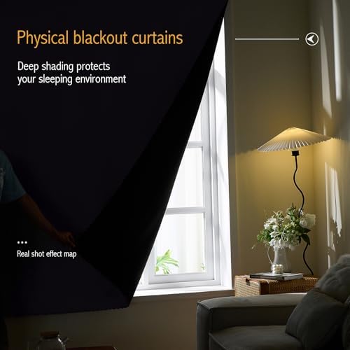 AJAZZ Self Adhesive Curtains 100% Blackout Shades Window Cover Sticky Curtain Portable Easy Open Black Out Curtains for Bedroom Living Room No Drilling (Dark Grey, 59" W x 63" L 1 Panel) - Image 2