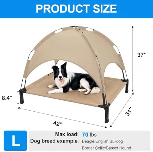 Elevated Dog Bed with Canopy Raised Pet Cot for Large Dogs, Outdoor Dog Cot with Removable Sun Shade Tent, Breathable Mesh Portable Dogs Cot for Camping, Beach, Backyard, Outdoor Use - Image 5
