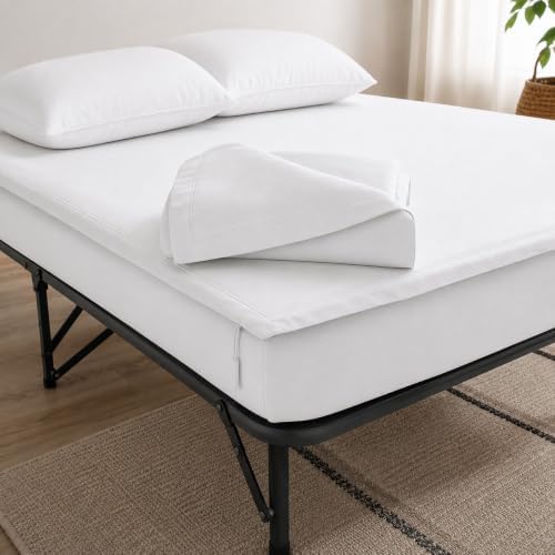 Zipper Cot Fitted Sheet Bundle, 30 x 80 Camping Cot Mattress Sheets, 400 Thread Count 100% Cotton, Includes 1 Wraparound Base, 2 Removable Zipper Top Sheets & 2 Pillowcases, 8 Inch Deep Pocket, White by Unknown