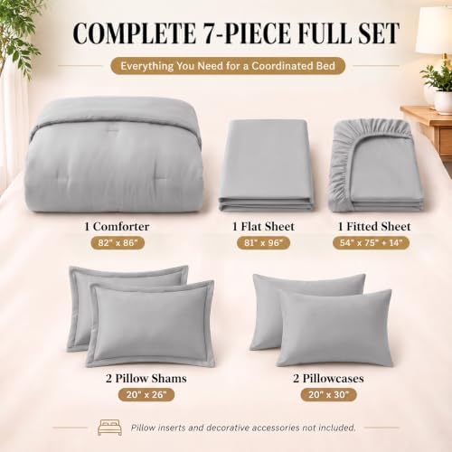 CozyLux Full Size Comforter Set Light Grey, 7 Pieces Bed in a Bag - Image 2