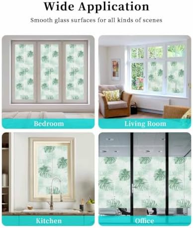 Window Privacy Film Frosted, Mint Green Palm Trees Tropical Static Cling Door Window Covering, Summer Beach Botanical UV Blocking Windows Film for Office, Hotel, Bedroom, 29.5 x 78.7 Inches - Image 7