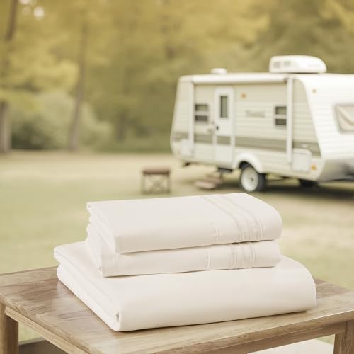 Camping Sheets King Size - Outdoor Air Mattress Sheet Set – Built-in Corner Straps for Air Mattress & Camping Use – Designed for Inflatable Beds & Tailgate Sleepovers, Ivory - Image 3