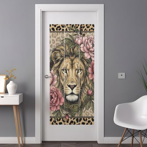 Window Privacy Film Frosted, Lion Print Non-Adhesive Static Cling Window Tint, Vintage Peony Flower Chic Wild Animals Texture Insulated Windows Frosted Films for Living Room, 35.4 x 78.7 Inches - Image 3