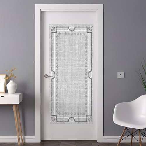 Window Privacy Film Frosted, Gray Botanical Non-Adhesive Static Cling Window Tint, Vintage Florals Geometric Minimalist Insulated Windows Frosted Films for Living Room, 35.4 x 78.7 Inches - Image 3