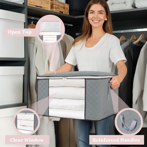 combocube Comforter Storage Bag, Zippered Bag with Large Clear Window and Carry Handles, Space Saver Organizers for Closet, Blanket, Pillow, Quilt, Bedding, Clothes (4Pcs Grey Large) - Image 5