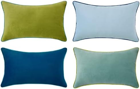 MONDAY MOOSE Decorative Throw Pillow Covers Cushion Cases, Set of 4 Soft Velvet Modern Double-Sided Designs, Mix and Match for Home Decor, Pillow Inserts Not Included (12x20 inch, Green/Blue) by MondayMoose