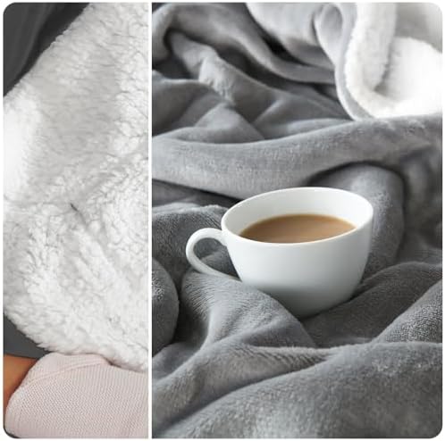 NANPIPER Sherpa Blanket for Couch, Warm and Lightweight Throw, Soft Fuzzy Plush Fleece for Winter, Lunar Rock Grey 50x60 Inches - Image 5