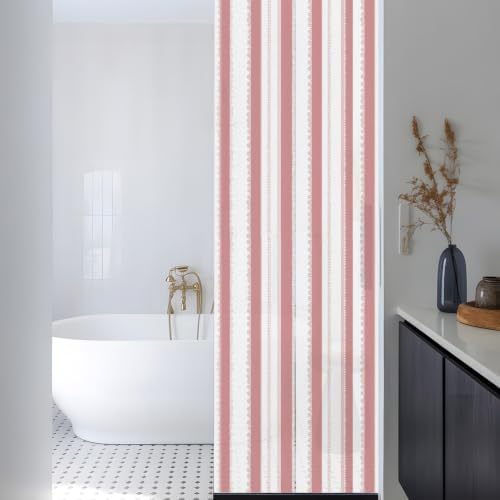 Window Privacy Film Frosted, Pink Red Striped Reusable Static Cling Window Tints, Farmhouse Vertical Stripes Geometric Heat Control Windows Films for Offices, Balcony, 29.5 x 118 Inches - Image 3