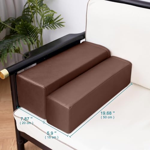2 Pack Couch Arm Rest Pillow, 6''x6''x20'' Faux Leather Waterproof Cover, High Density Foam Armrest Cushion, Removable & Washable Elbow Support for Sofa, Bed, and Armchair (Dark Brown) - Image 4