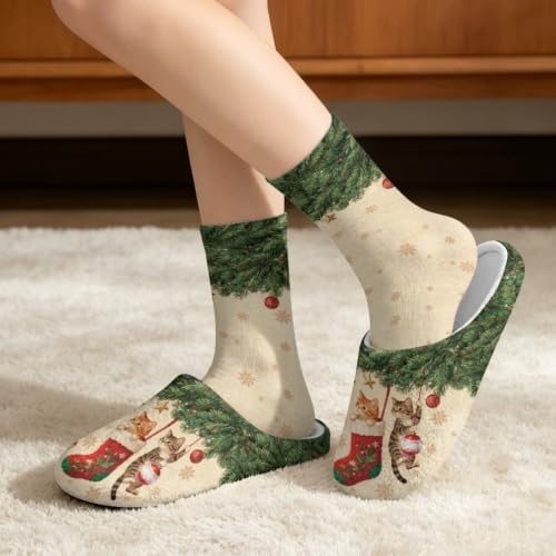 House Slipper and Socks Set for Women Warm Comfy Fuzzy Slipper with Crew Socks Plush Fuzzy Slippers for Indoor - Image 2