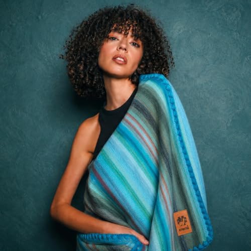 Alpaca Wool Blanket - Queen Size Bed Throw & Warm, Lightweight, Couch or Camp - Outdoor - 87 x 64 Inches (Light Turquoise) - Image 2