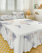 Ruffle Bed Skirt Queen, Soft Watercolor World Map Soft Microfiber Fitted Bedding Sheet Bedskirt 18 Inch Drop, Minimalist Travel Art Print Elastic Wrap Around Bed Skirt Pillowcases Set by Litter+Star