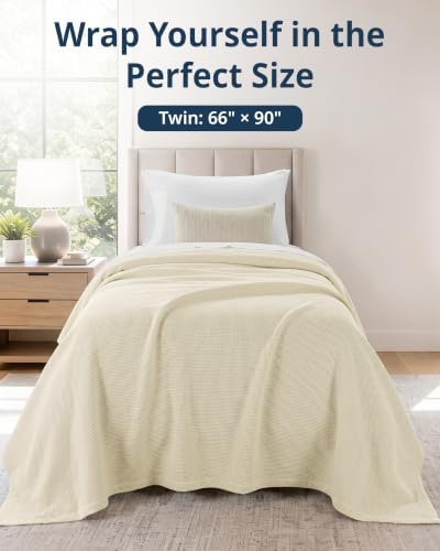 LANE LINEN Twin Blanket, 100% Cotton 300 GSM Waffle Weave - Sugar Swizzle - Image 3